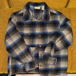 VINTAGE Limited America Blue Plaid Wool Blend Button Jacket Medium